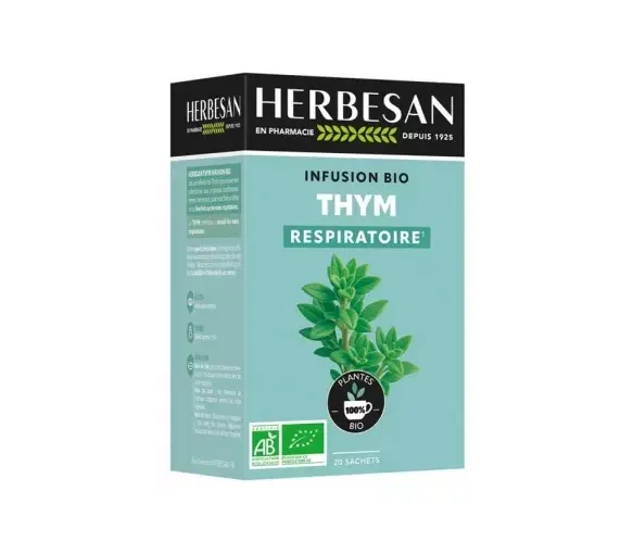 Infusion thym respiration bio Herbesan - boite de 20 sachets