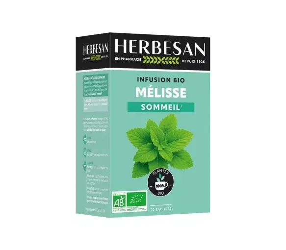 Infusion sommeil mélisse bio Herbesan - boite de 20 sachets