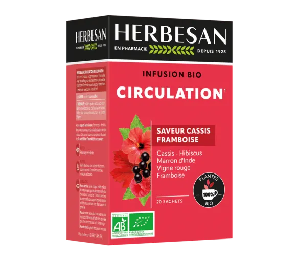 Infusion bio Circulation saveur cassis framboise Herbesan - boite de 20 sachets - image 1