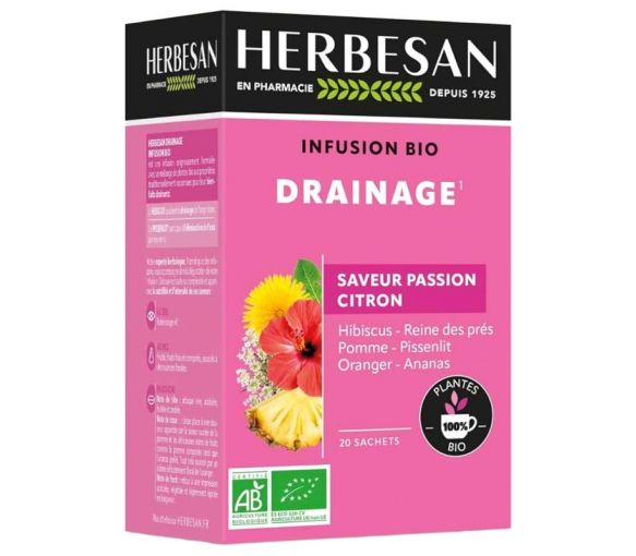 Infusion drainante BIO saveur passion citron Herbesan - boite de 20 sachets - image 1