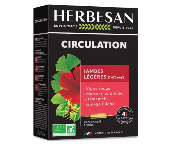 Circulation Jambes légères bio Herbesan - boite de 20 ampoules - image 1