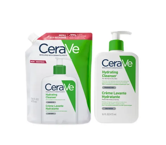 Crème lavante hydratante CeraVe - un flacon-pompe de 473ml et une éco-recharge de 473ml offre spéciale - image 1