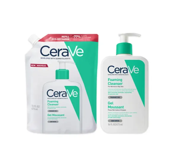 Gel moussant visage CeraVe - un flacon-pompe de 473ml et une éco-recharge de 473ml offre spéciale - image 1