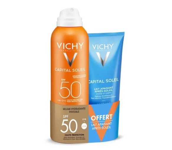 Capital Soleil brume hydratante invisible SPF50+ Vichy - spray de 200ml + lait après-soleil 100ml offert - image 1