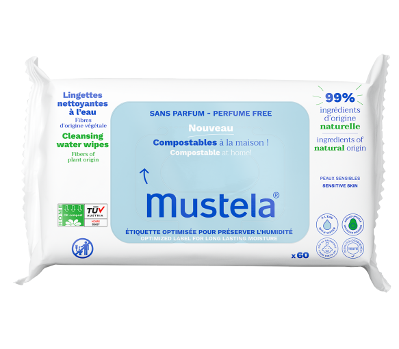 Lingettes nettoyantes compostables sans parfum Mustela - sachet de 60 lingettes - image 1