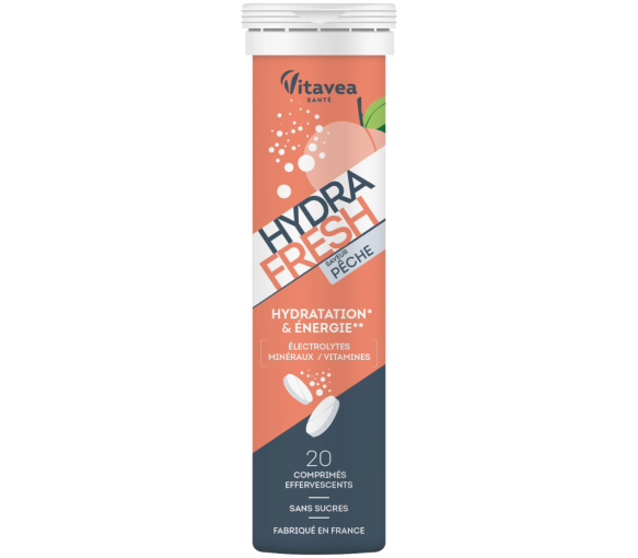 Hydra Fresh saveur pêche Vitavea - tube de 20 comprimés effervescents