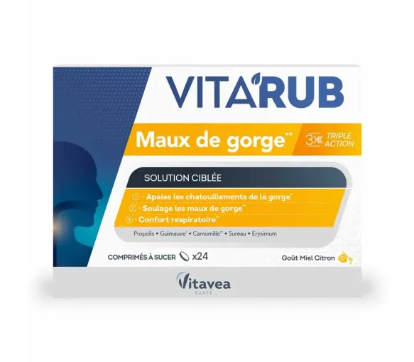 Vita'Rub gorge goût miel citron Vitavea Santé - boîte de 24 comprimés à sucer