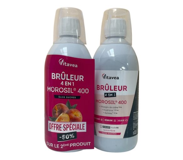 Brûleur 4en1 Morosil 400 saveur pêche Vitavea - lot de 2 flacons de 500ml offre spéciale