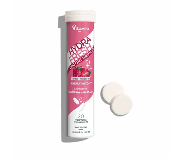 HydraFresh confort urinaire goût fraise hibiscus Vitavea - 20 comprimés effervescents