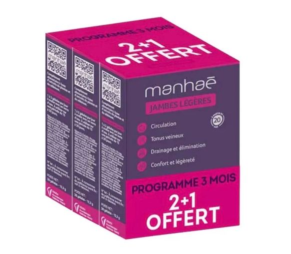 Manhaé jambes légères Vitavea - lot de 3 boites de 30 gélules offre 2+1 offert
