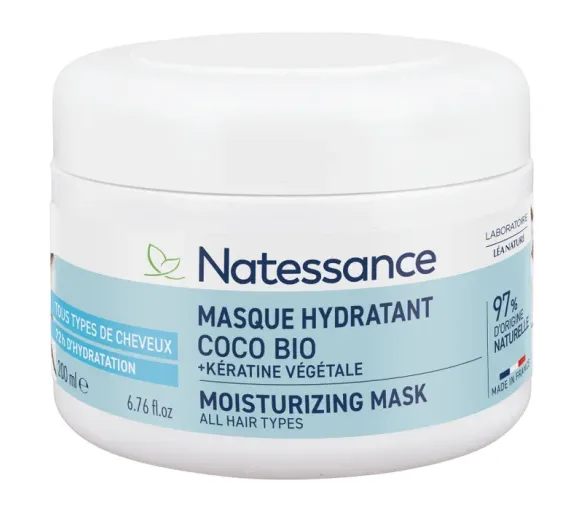 Masque capillaire hydratant coco bio et kératine végétale Natessance - pot de 200ml