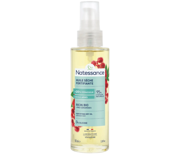 Huile sèche fortifiante Ricin Bio Natessance - flacon pompe de 100ml