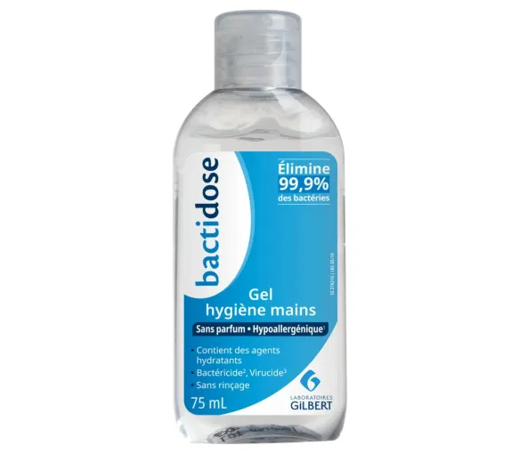 Gel hydroalcoolique hygiène mains Bactidose - flacon de 75ml