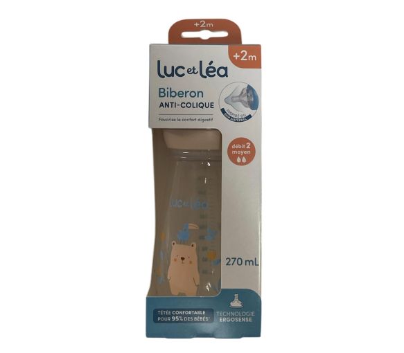 Biberon anti-colique Ergosense Savane 2 mois+ débit 2 Luc et Léa - un biberon de 270 ml - image 1