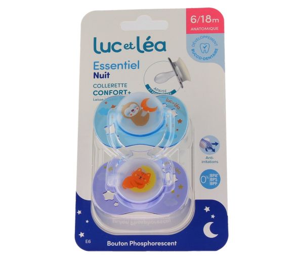 Essentiel nuit confort sucettes anatomiques 6/18mois Luc et Léa - lot de 2 sucettes - image 1