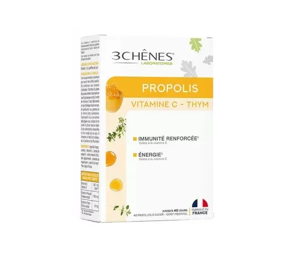 Propolis vitamine C et thym Les 3 Chênes - boîte de 40 pastilles à sucer