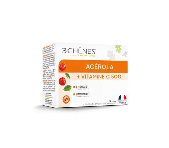 Acérola VitC 500 mg Les 3 Chênes - boîte de 24 comprimés à croquer