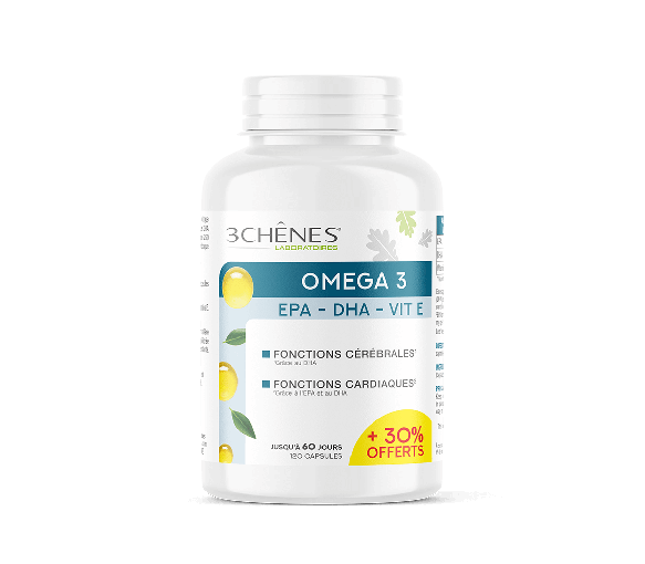 Omega 3 Les 3 Chênes - pot de 120 capsules offre spéciale 30% offert