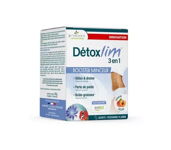 Détoxlim 3 en 1 booster minceur saveur pêche 3 Chênes - 14 sachets de 8g