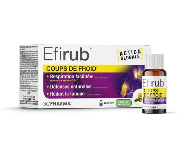 Efirub Coups de froid saveur pin eucalyptus 3C Pharma - boîte de 10 unidoses de 10ml