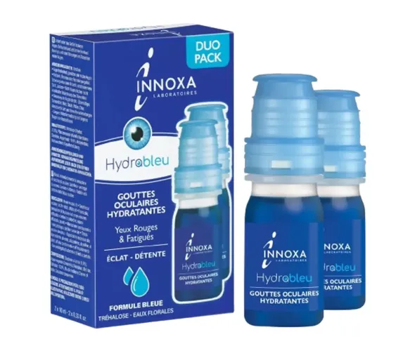 Gouttes oculaires hydratantes yeux rouges et fatigués formule bleue Innoxa - lot de 2 flacons de 10ml