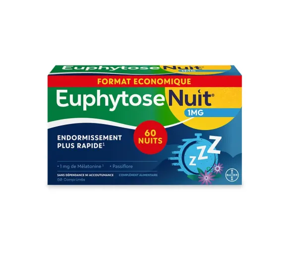 EuphytoseNuit 1 mg de Mélatonine pour un endormissement rapide - 60 comprimés