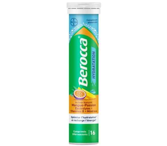 Berocca hydratation arôme naturel mangue passion - 16 comprimés effervescents