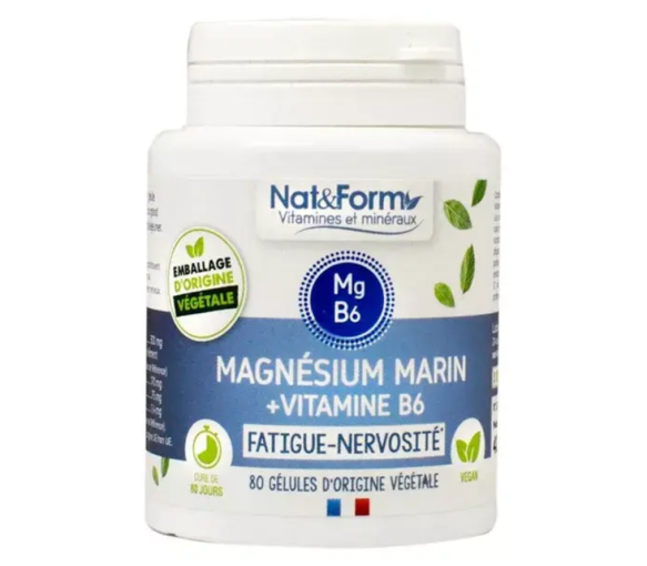 Fatigue nervosité magnésium marin Nat&Form - pot de 80 gélules