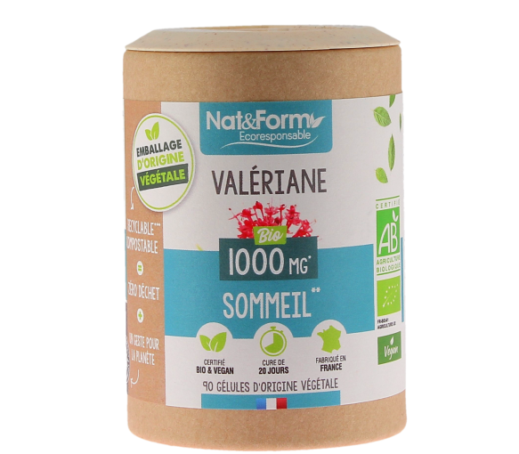 Valériane bio 1000mg Ecoresponsable Nat&Form - pot de 90 gélules - image 1