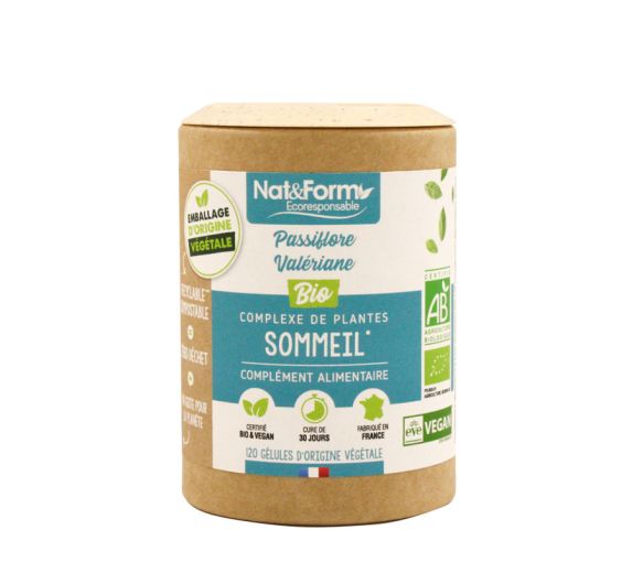 Sommeil Passiflore/Valériane bio Nat&Form - boîte de 120 gélules végétales - image 1