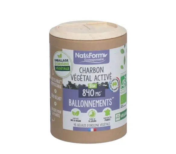 Charbon végétal activé bio confort digestif Nat&Form - boîte de 45 gélules