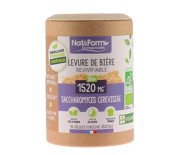 Levure de bière revivifiable bio Nat&Form - pot de 90 gélules - image 1