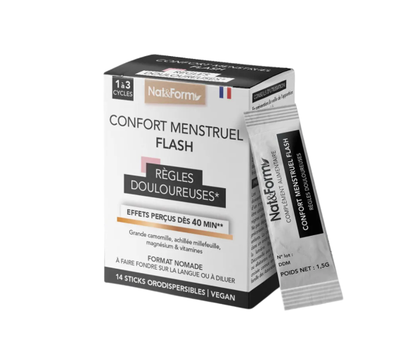 Confort menstruel flash règles douloureuses Nat&Form - boîte de 14 sticks orodispersibles - image 1