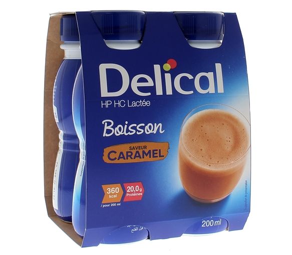 Delical Boisson HP/HC lactée saveur caramel - 4 bouteilles de 200 ml
