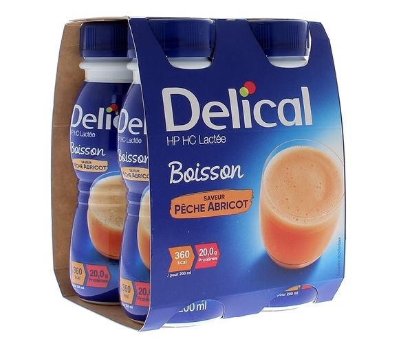 Delical Boisson HP/HC lactée saveur pêche abricot - 4 bouteilles de 200 ml