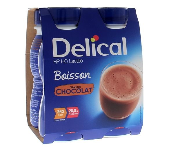 Delical Boisson HP/HC lactée saveur chocolat - 4 bouteilles de 200 ml