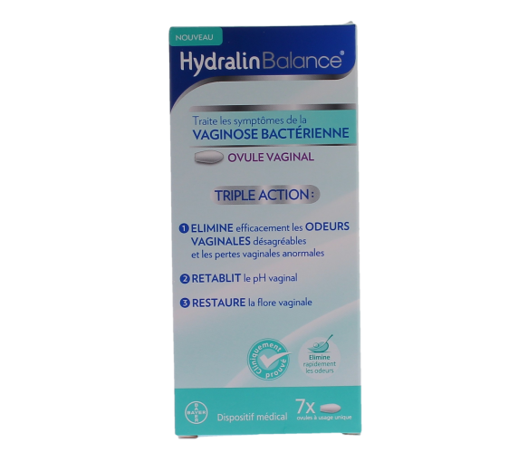 Traitement vaginose bactérie triple action Hydralin balance - boite de 7 ovules - image 1