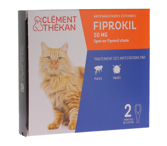 Fiprokil antiparasitaire externe chat 50mg Clément thékan - boite de 2 pipettes de 0.50ml - image 1