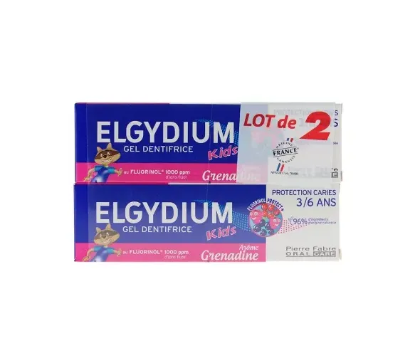 Gel dentifrice kids grenadine protection caries Elgydium - lot de 2 tubes de 50ml