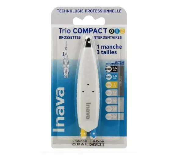 Brossettes interdentaires Trio Compact ISO 0/1/2 Inava - boîte de 1 manche et 3 brossettes