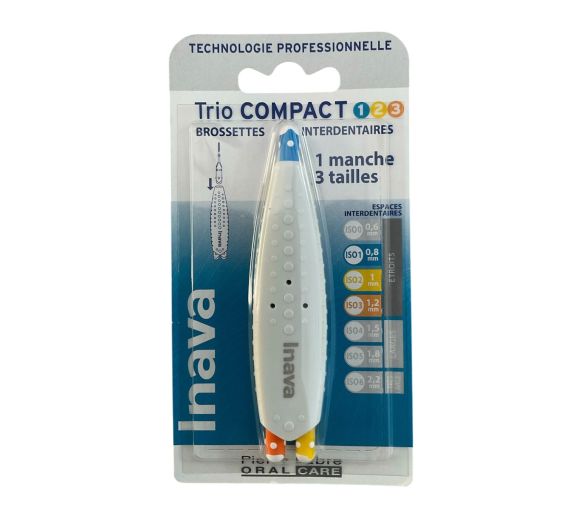 Brossettes interdentaires Trio Compact ISO 1/2/3 Inava - boîte de 1 manche et 3 brossettes
