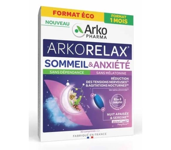 Arkorelax sommeil & anxiété Arkopharma - boîte de 30 comprimés