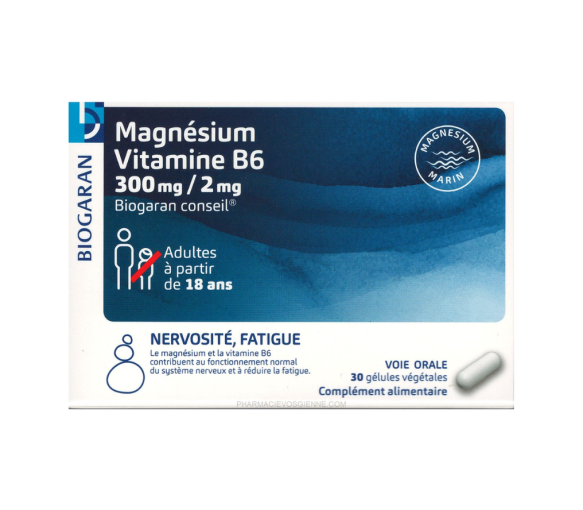 Magnésium vitamine B6 300mg/2mg Biogaran - boite de 30 gélules - image 1
