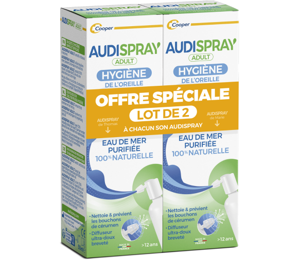 Audispray adultes hygiène de l'oreille - lot de 2 sprays auriculaires de 50 ml - image 1