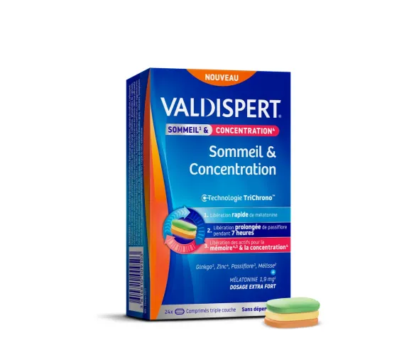 Sommeil et concentration mélatonine 1,9mg Valdispert - boite de 24 comprimés - image 1