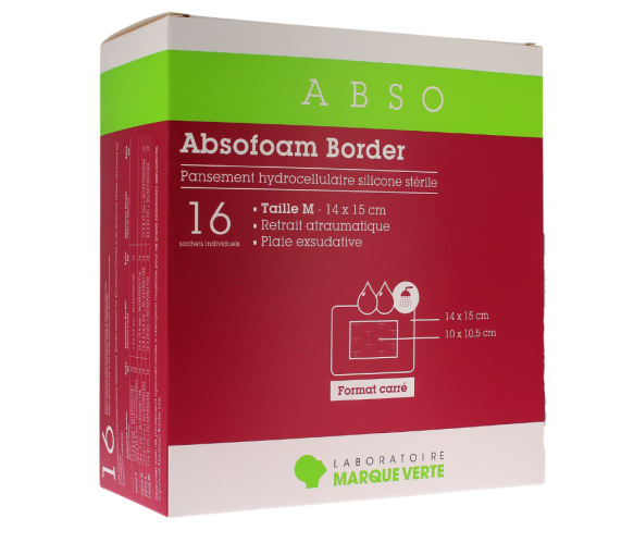 Absofoam border pansement hydrocellulaire silicone stérile taille M Marque verte - boîte de 16 pansements de 14 x 15cm - image 1