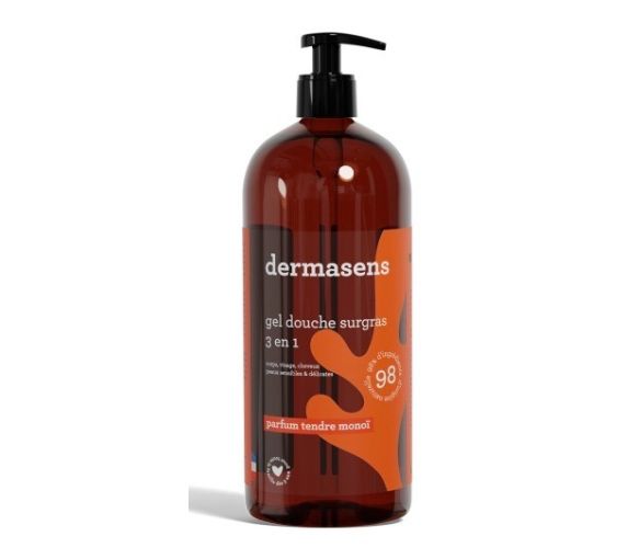 Dermasens gel douche surgras 3en1 parfum tendre monoï Marque Verte - flacon-pompe de 1L