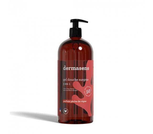 Dermasens gel douche surgras 3 en 1 parfumé pêche de vigne Marque Verte - flacon-pompe de 1L