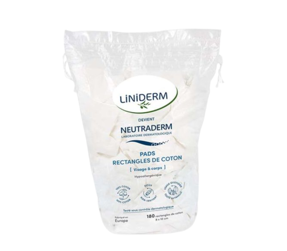 Pads rectangles de coton visage et corps Neutraderm - sachet de 180 rectangles 8 x 10cm