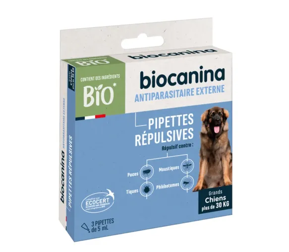 Pipettes répulsives pour chien de plus de 30kg Biocanina - boite de 3 pipettes de 5ml - image 1